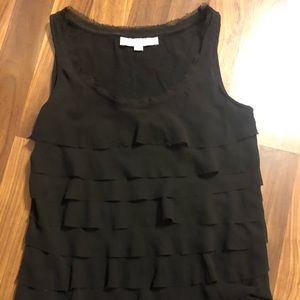 Ann Taylor Loft Black Ruffled Tank